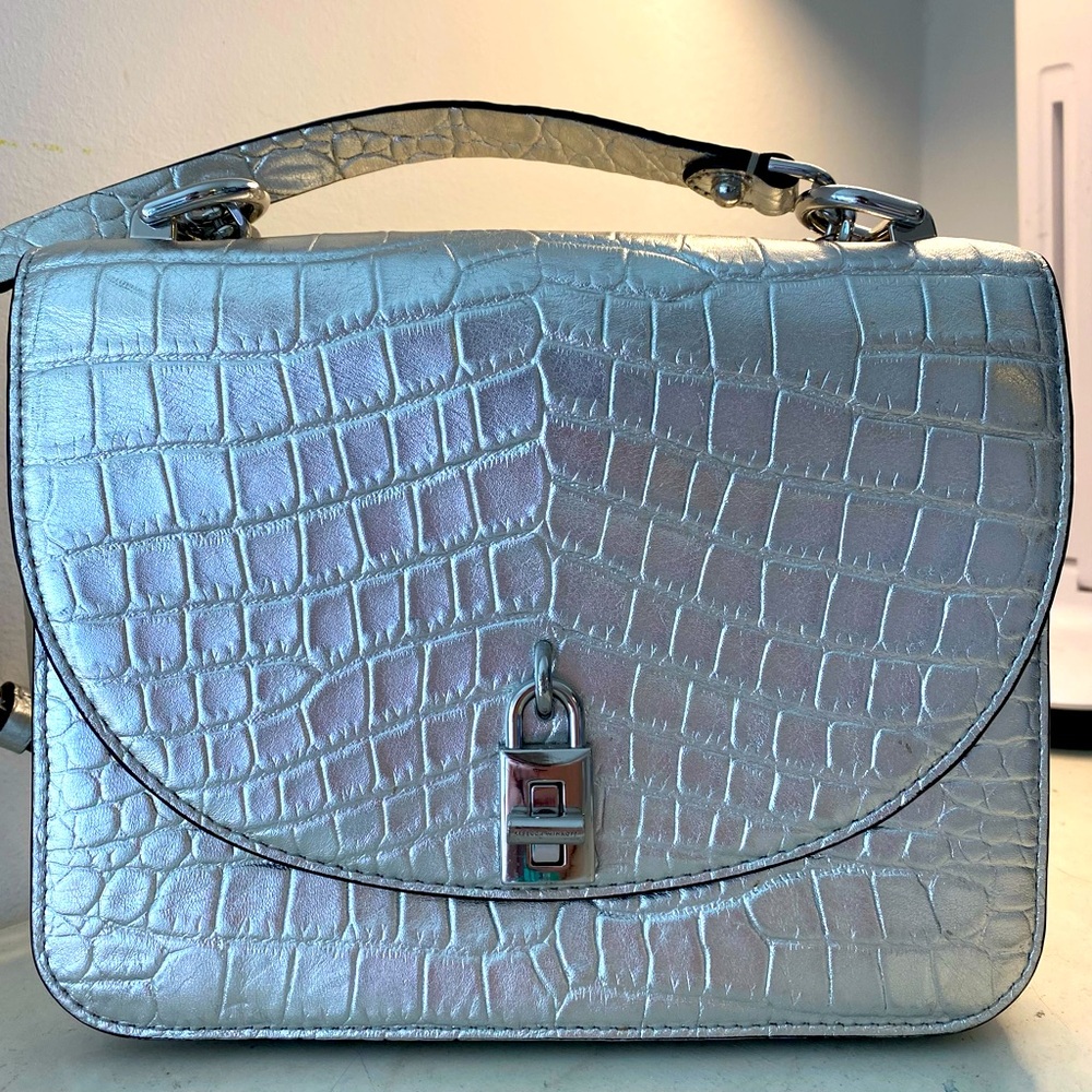 Rebecca Minkoff Silver Croc Embossed Crossbody Bag